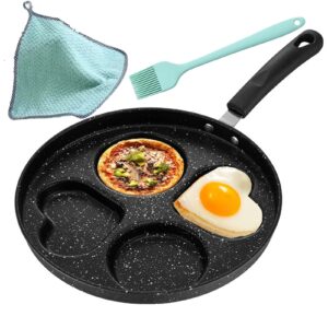 rwoora non stick frying pans romantic heart circle egg pan multifunction omelette pan breakfast skillet anti-scalding handle easy to hang complete with oil brush and dishcloth