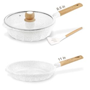 cooklover nonstick frying pan induction sauté pan with lid - 9.5 inch- white + nonstick frying pan - 11inch- white