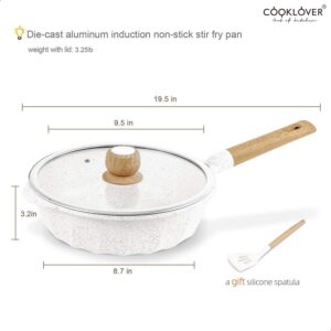 COOKLOVER Nonstick Frying Pan Induction Sauté Pan with Lid - 9.5 inch- White + Nonstick Frying Pan - 11inch- White