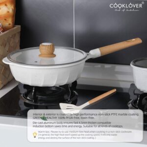 COOKLOVER Nonstick Frying Pan Induction Sauté Pan with Lid - 9.5 inch- White + Nonstick Frying Pan - 11inch- White