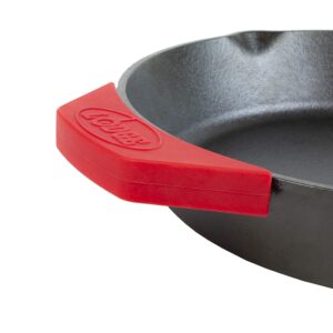 Lodge 10.25 Inch Cast Iron Pre-Seasoned Skillet – Signature Teardrop Handle - Use in the Oven, on the Stove, on the Grill, or Over a Campfire, Black & ASAHH41 Silicone Assist Handle Holder, Red