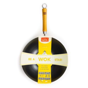school of wok star 12" non-stick carbon steel wok, silver, 31x11.5x49 cm