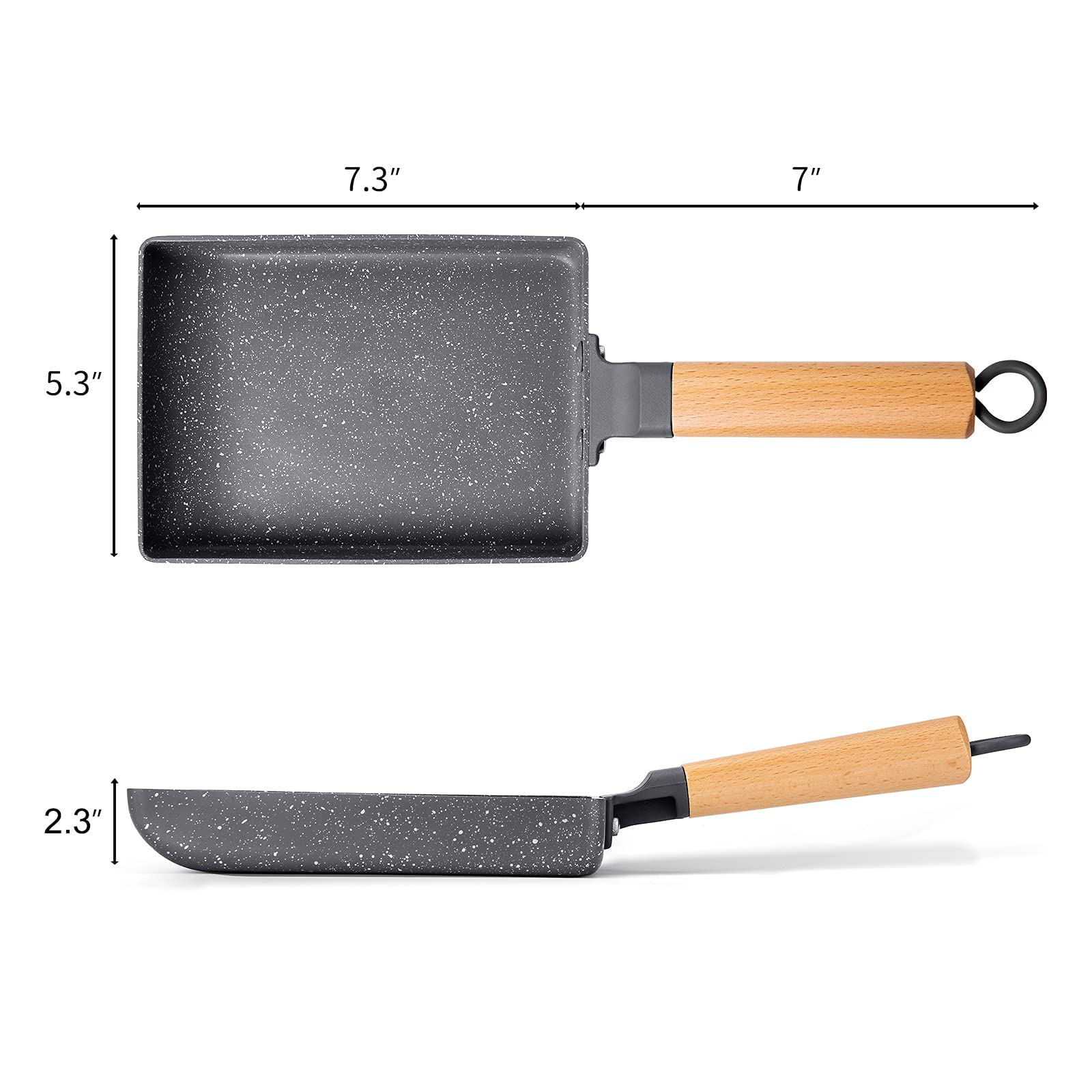 LISOS Tamagoyaki Pan Square Japanese Omelette Pan,Non-stick Egg Roll Pan,Rectangle Frying Pan Wood Handle,with Silicone Brush & Red silicone spatula,Grey