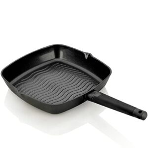 zavor noir 11" square grill pan for stove tops - quality cast aluminum, titanium infused ceramic nonstick coating & removable handle - lighter than cast iron - induction ready, dishwasher & oven safe