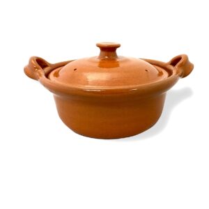 ancient cookware, mexican clay lidded cazuela pot, small, terracotta, 1.25 quarts
