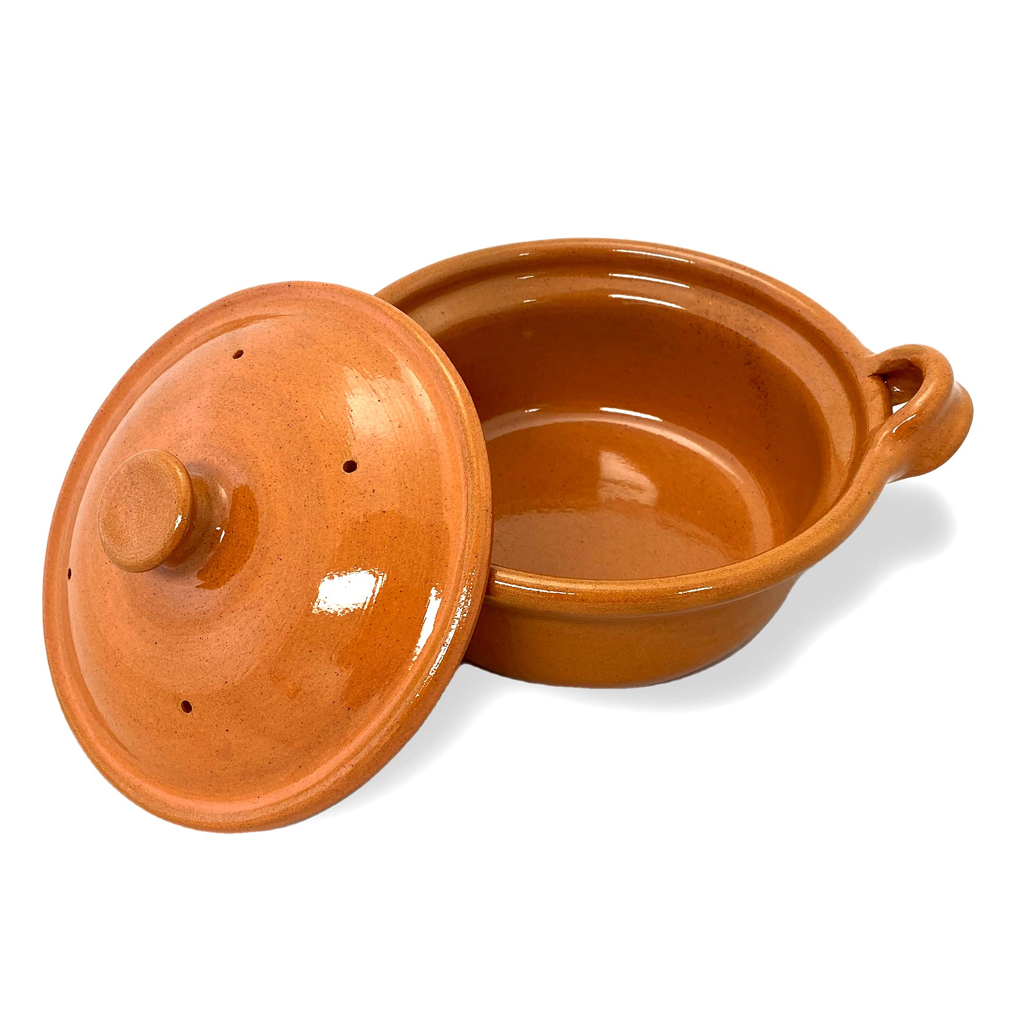 Ancient Cookware, Mexican Clay Lidded Cazuela Pot, Small, Terracotta, 1.25 Quarts