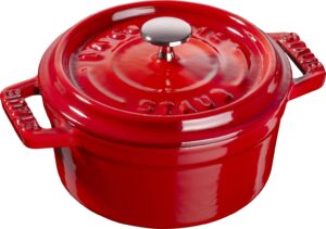 staub 40509-799 mini picotte round cherry, 3.9 inches (10 cm), small, double handed, cast iron, enameled pot, authentic japanese product