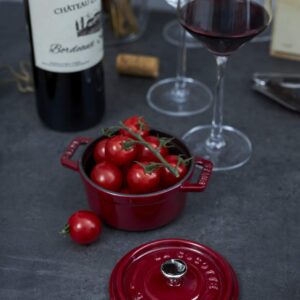 Staub 40509-799 Mini Picotte Round Cherry, 3.9 inches (10 cm), Small, Double Handed, Cast Iron, Enameled Pot, Authentic Japanese Product