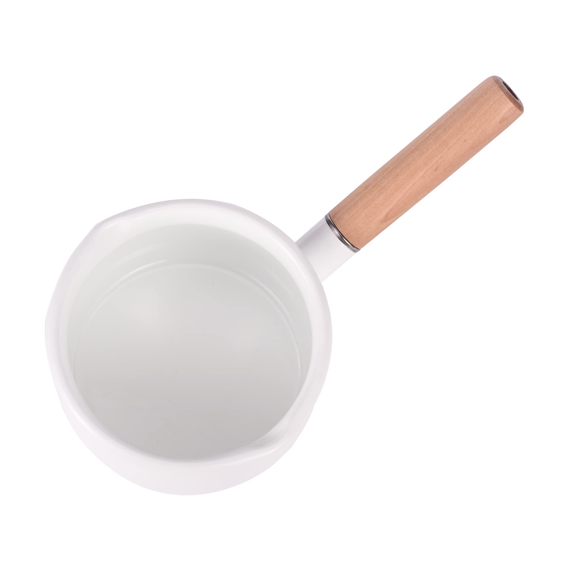 IMEEA Saucepan Enamel Sauce Pan with Dual Pour Spout Enamel Milk Pan Butter Warmer Milk Pot Small Soup Pot Wooden Handle, 1.05 Quart