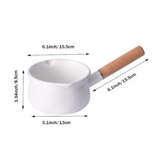 IMEEA Saucepan Enamel Sauce Pan with Dual Pour Spout Enamel Milk Pan Butter Warmer Milk Pot Small Soup Pot Wooden Handle, 1.05 Quart