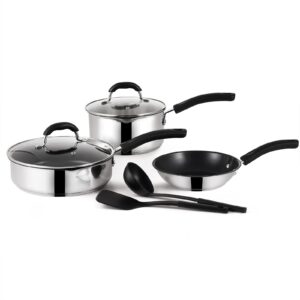 eppmo nonstick stainless steel cookware set, pots and pans, stay cool bakelite handle, 7 piece