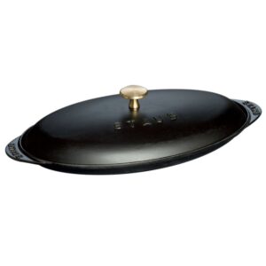 staub cast iron 14.5-inch x 8-inch covered fish pan - matte black, made in france