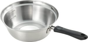yoshikawa 1216029 single-handed pot, gas flame and induction compatible, 7.1 inches (18 cm), donburi ramen, stainless steel, made in japan, pot, deep spout included, for one person