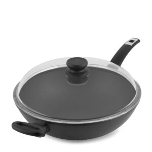aroma the ultimate wok (made in germany) hand cast aluminum wok with glass lid, nonstick cookware pan with diamond reinforced coating, 5-quart, black