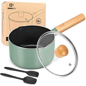 1.8 quart saucepan set with lid, nonstick small sauce pot, induction compatible aluminum cooking pots with silicone spatulas for pasta, egg, rice, milk, soup