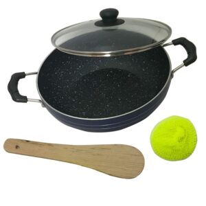 non-stick cookware cooking with glass lid multipurpose use for home kitchen non stick frying wok flat bottom