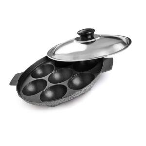 sriyug non-stick appam pan with stainless steel lid, 6.5" x 6" x 1.5"