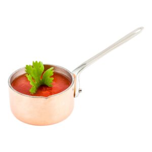 restaurantware 2 ounce small saucepan, 1 copper plated mini saucepan - built-in pour spout, corrosion-resistant, stainless steel tiny saucepan, for sauces, dips, or mini dishes, dishwasher-safe
