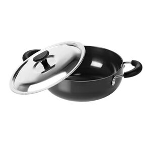 aluminium kadhai hard anodised with stainless steel lid all purpose pan round bottom deep fry pan / kadai stir fry pan multipurpose pan