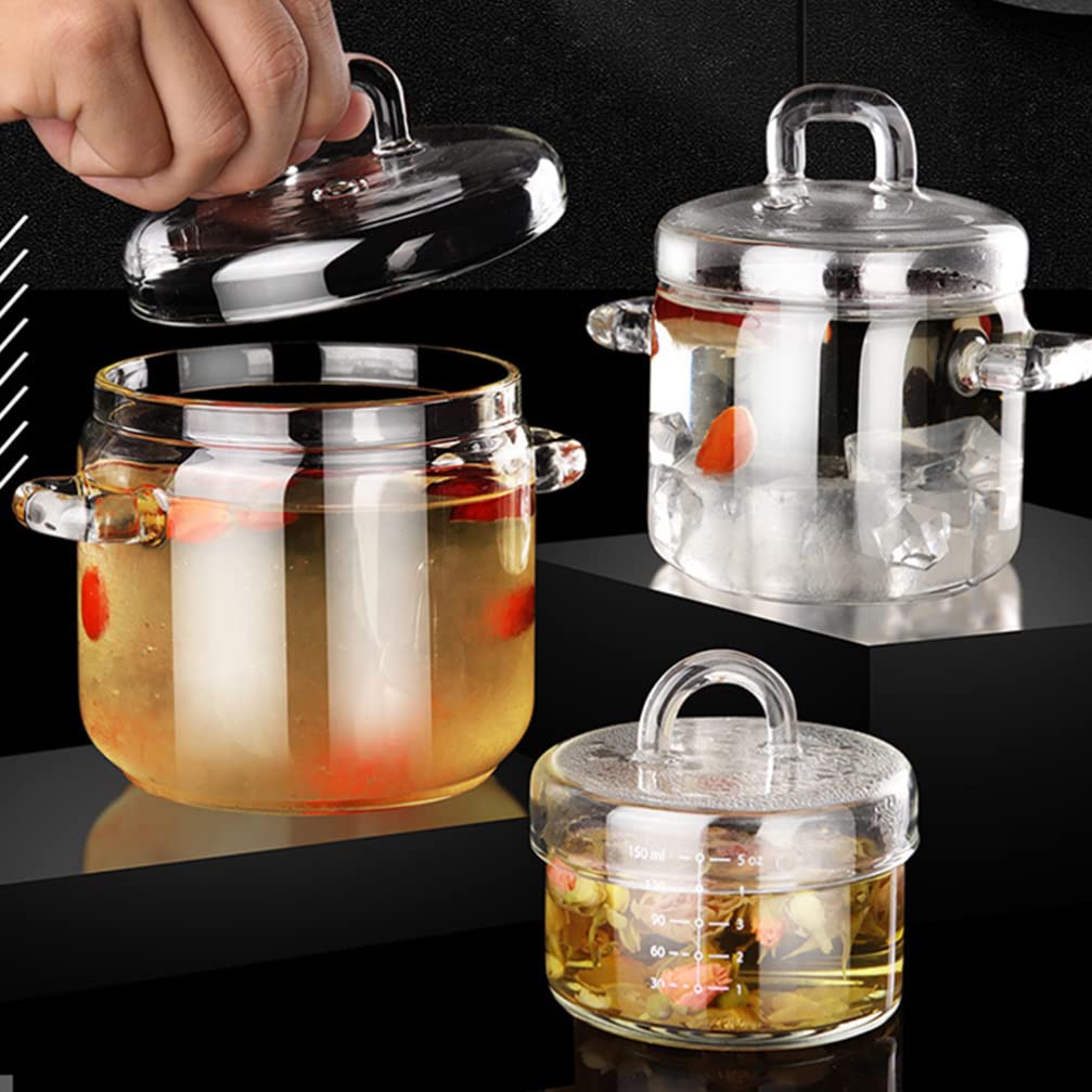 Glass Cooking Sauce Pan Glass Saucepan with Lid Stew Pot Steaming Cup Steam Soup Bowl Stovetop Cooking Noodle Pot for Egg Custard Birds Nest Tonic 700ml Glass Soup Pot