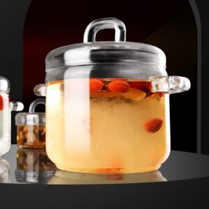 Glass Cooking Sauce Pan Glass Saucepan with Lid Stew Pot Steaming Cup Steam Soup Bowl Stovetop Cooking Noodle Pot for Egg Custard Birds Nest Tonic 700ml Glass Soup Pot