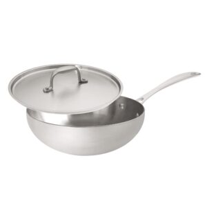 american kitchen - 3 quart stainless steel saucier, 10 inch easy-stir chef's pan, with cover, made in america
