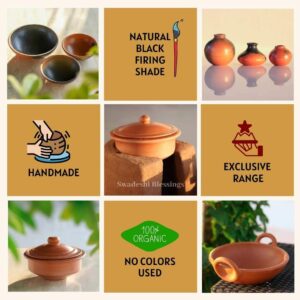 Swadeshi Blessings HandMade Unglazed Earthen Dahi Handi/Curd Pot/Mitti Handi/Clay Pot with Lid for Serving (with Natural White Firing Shade & Stone Finished Mirror Shine) (Traditional-1.5L)