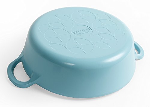 Neoflam Retro 2qt Non-Stick Ceramic Coated Low Stockpot with Integrated Steam Vent Glass Lid, Silicone Hot Handle Holder Included, Saute Pot, Casserole, Dutch Oven, Cookware for Pasta, Stew, Mint Blue