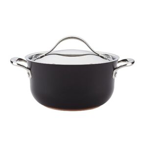 anolon nouvelle copper luxe hard anodized nonstick stockpot/saucepan with stainless steel lid/induction suitable/dishwasher safe, dutch oven (4 quart), onyx