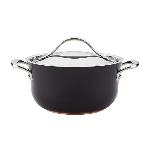 Anolon Nouvelle Copper Luxe Hard Anodized Nonstick Stockpot/Saucepan with Stainless Steel Lid/Induction Suitable/Dishwasher Safe, Dutch Oven (4 Quart), Onyx