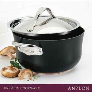 Anolon Nouvelle Copper Luxe Hard Anodized Nonstick Stockpot/Saucepan with Stainless Steel Lid/Induction Suitable/Dishwasher Safe, Dutch Oven (4 Quart), Onyx