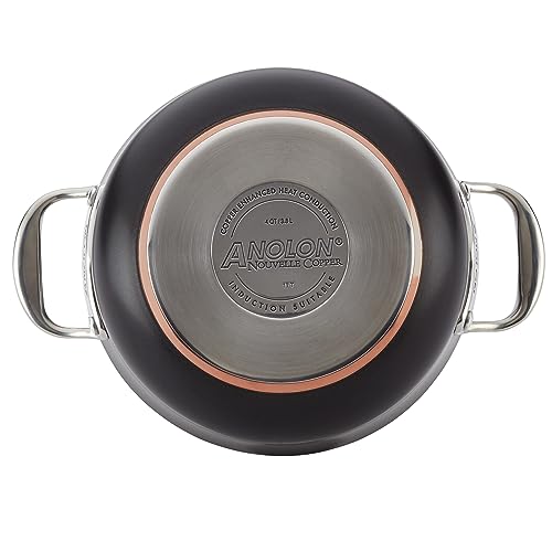 Anolon Nouvelle Copper Luxe Hard Anodized Nonstick Stockpot/Saucepan with Stainless Steel Lid/Induction Suitable/Dishwasher Safe, Dutch Oven (4 Quart), Onyx