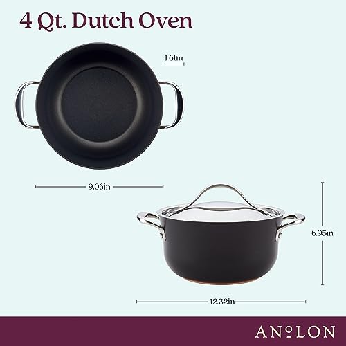 Anolon Nouvelle Copper Luxe Hard Anodized Nonstick Stockpot/Saucepan with Stainless Steel Lid/Induction Suitable/Dishwasher Safe, Dutch Oven (4 Quart), Onyx