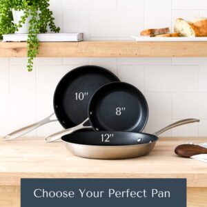 American Kitchen - 12 inch Premium Nonstick Skillet & Frying Pan, Stainless Steel, Durable Coating, PFOA-Free, with Cover, Made In America