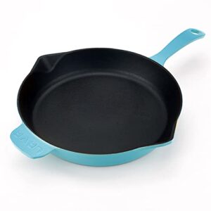 lava enameled cast iron skillet 11 inch-spring series with pour spouts (turquoise)