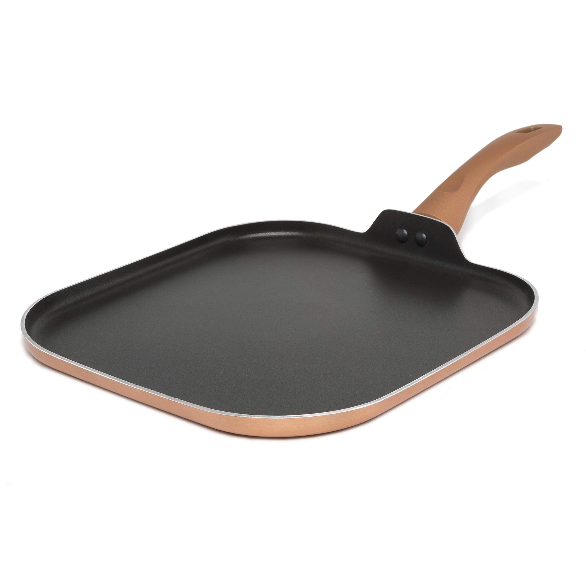 Cooking Light Dishwasher Safe, Silicone Handle, Specialty Cookware for Family, 11 Inch Griddle, Copper