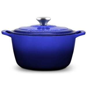 ROSSALLINI Signature Enameled Cast Iron Dutch Oven, Non-Stick Serving Pot with Tight Fitting Lid for Perfect Roasting, Baking, Sauteing, and Bread Making | 5.5Q (5.2L) - Ocean Blue