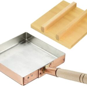 TIKUSAN Japanese Tamagoyaki Omelets Copper Pan with Wooden Lid 9.4 inch (24×24 cm) Square Type Egg Pan