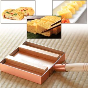 TIKUSAN Japanese Tamagoyaki Omelets Copper Pan with Wooden Lid 9.4 inch (24×24 cm) Square Type Egg Pan