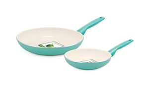 greenpan rio 8 inch and 10 inch ceramic non-stick fry pan set, turquoise -