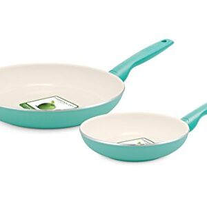 GreenPan Rio 8 Inch and 10 Inch Ceramic Non-Stick Fry Pan Set, Turquoise -