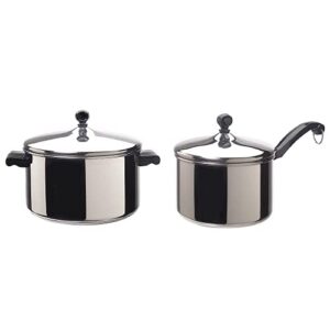 farberware classic stainless steel 6-quart stockpot with lid + 3 quart saucepan