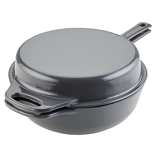 Rachael Ray Enameled Cast Iron 3-in-1 Dutch Oven with Skillet/Saute Combo, 4 Quart, Gray