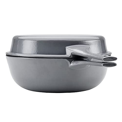 Rachael Ray Enameled Cast Iron 3-in-1 Dutch Oven with Skillet/Saute Combo, 4 Quart, Gray