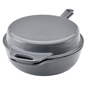 Rachael Ray Enameled Cast Iron 3-in-1 Dutch Oven with Skillet/Saute Combo, 4 Quart, Gray