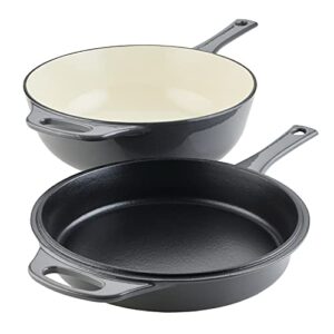 Rachael Ray Enameled Cast Iron 3-in-1 Dutch Oven with Skillet/Saute Combo, 4 Quart, Gray