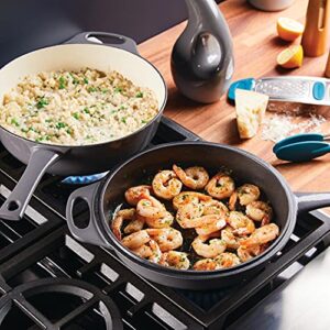 Rachael Ray Enameled Cast Iron 3-in-1 Dutch Oven with Skillet/Saute Combo, 4 Quart, Gray