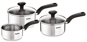 tefal comfort max stainless steel 3 piece set (14cm milkpan, 16/18cm saucepans with lids), unique, silver