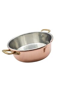 creartistic 100% made in italy copper pot – italian risotto copper chef pot - 12,6x3,7 inch, 5.8 qt – 2 brass handles - hand hammered - practical spout - rice cooker – italian cookware - pure copper