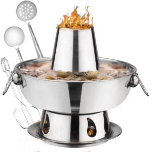 stainless steel hot pot chinese charcoal hotpot, chinese meats fondue lamb outdoor cooker picnic cooke (1.9-qt, silver)